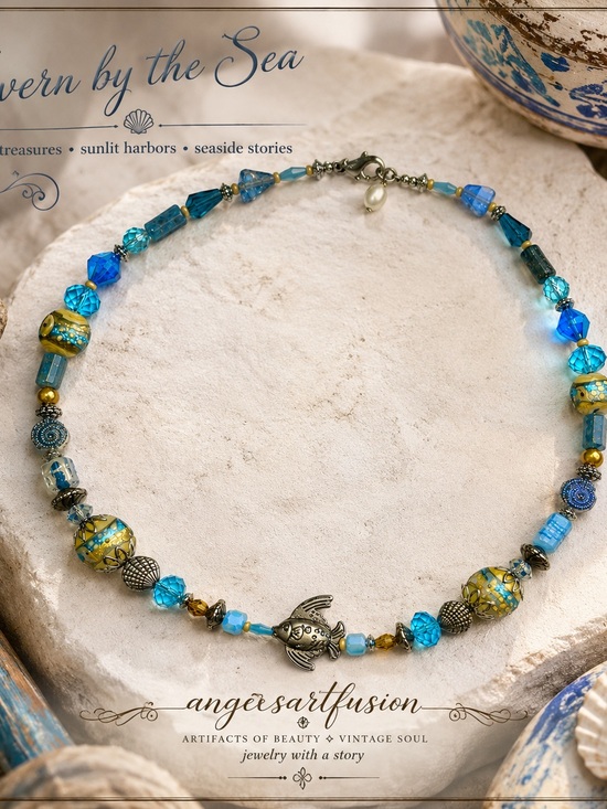 angeesartfusion Jewelry - “Tavern by the Sea”🌊🐟 Lampwork,Czech,Art Glass,Pearls,Apatite Necklace